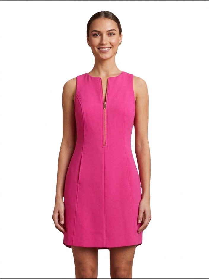 Trina Turk Pink Zip Front Reef Wedding Guest Dress Dress Xs Nwot Made In Usa